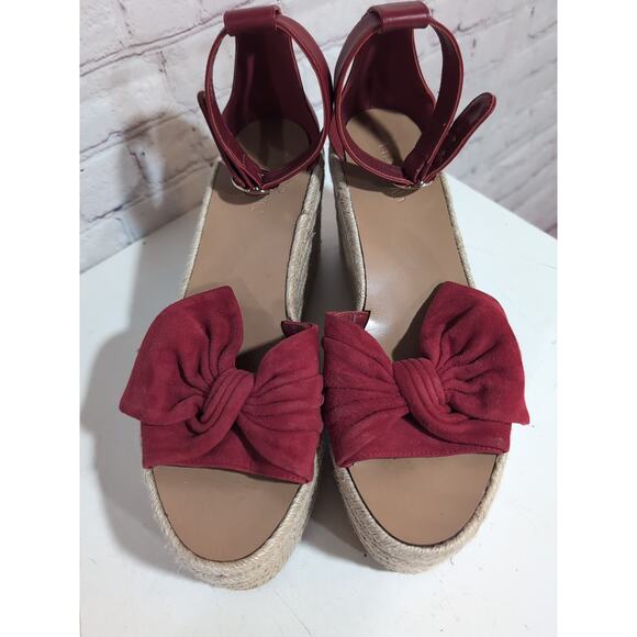 Valentino Garavani 40.5 Rosso Bow Suede Wedge Sandal Red Ankle Strap US 10.5 - Picture 12 of 16